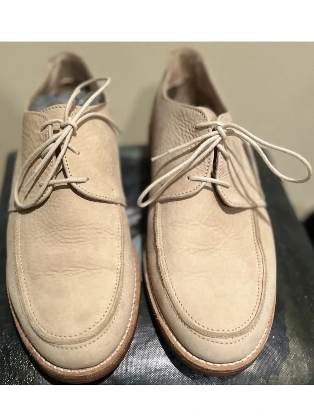 Vintage David AND JOAN Beige Leather Oxford Men's Dress Shoes Lace Up EU 42.5